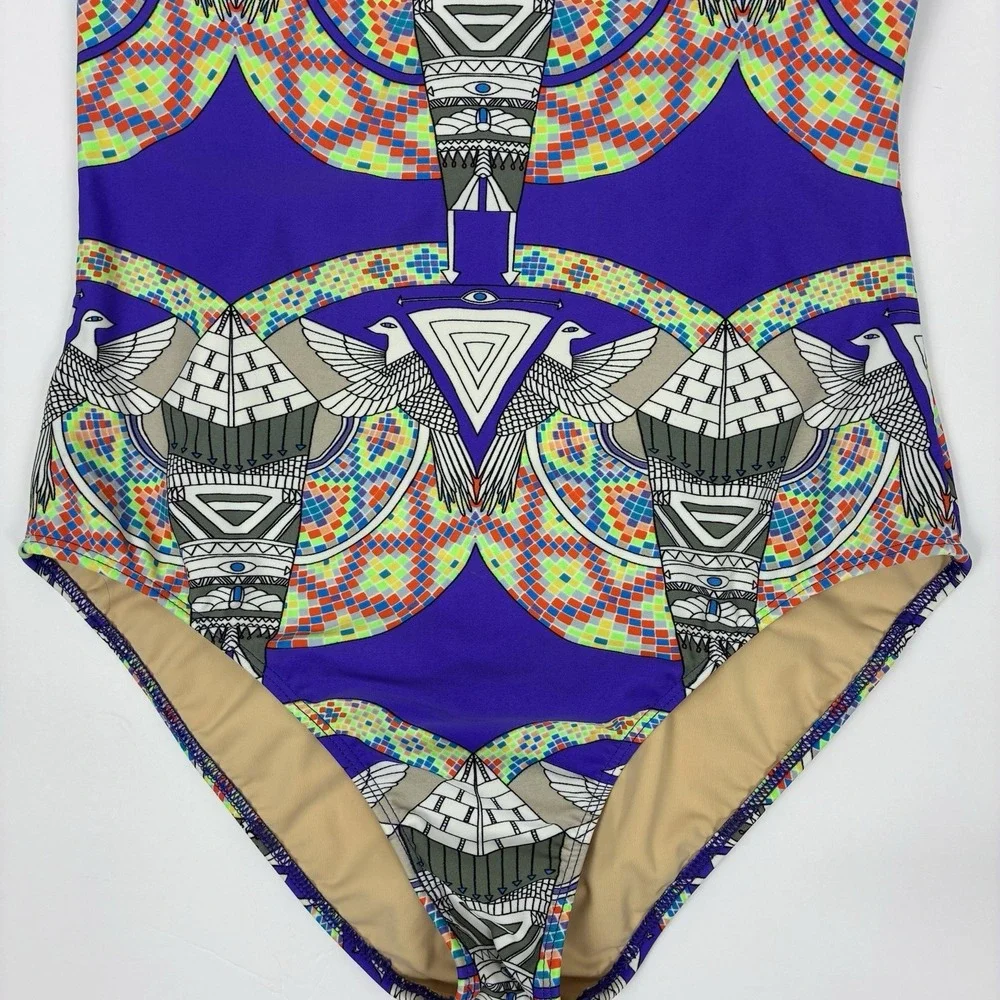Mara Hoffman Swimsuit One Piece Sz M Purple Colorful Novelty Print Designer - Picture 4 of 8